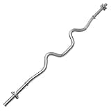 WWAIHY オリンピックスーパーカールバー 径25mm、120cm EZバー Wバー Wシャフト バーベル 筋トレ、クロム ダンベルシャフト、トレーニング器具カール ベンチプレス 筋トレ器具(Size:1.2m large curved buckle,Color 60kg