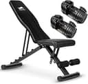CuteeFox 商品 トレーニングベンチ＋可変式 ダンベル 24KG アジャスタブルダンベル 2個セット 2.5～24KG 15段階調節 5秒で重量調整 クイックダンベル 折り畳み 筋トレ フラットベンチ 角度調節簡単 ダンベルベンチ 腹筋 背筋 収納便利 ZH08 (黒)