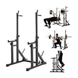 Harper & Bright Designs スクワットラック バーベルラック 耐荷重300kg ベンチプレス兼用 セーフティバー付き 高さ幅調整可 グリップバー プレート収納 ホームジム 筋トレ トレーニング器具 300kg