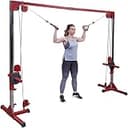 Best Fitness (BFCCO10) ケーブルクロスオーバーエクササイズマシン 2インチ オリンピックサイズ 重量キャリッジ デュアルプーリーケーブルマシン 筋力トレーニング用 レッド