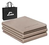 MOJEER ヨガマット 折りたたみ 幅広 6mm トレーニングマット ストレッチマット 軽量 TPE素材 183×61×0.6cm コンパクト 滑り止め トラベルヨガマット 持ち運び用収納袋付き (カーキ, L) 850g