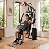 YHUBHSIS マルチホームジム ホームジム トレーニングマシン 筋トレ ベンチプレス台 パワーラック スミスマシン 158x94x206cm 63kgウェイトスタック 自宅 全身トレーニング (ブラック) 63kg