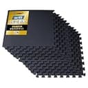 GYMMAT (ジムマット) EVAジョイントマット 50cm角 10mm ブラック 12枚セット(クロスパターン) [カット可 接着施工不要 床保護 滑り止め 耐熱 耐水 ジム ホームジム 筋トレ フィットネス トレーニング]