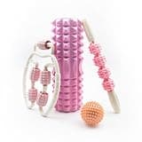 TINY SPARK フォームローラー 4点セット 筋膜ローラー 筋膜リリース マッサージローラー ヨガボール ストレス解消 ヨガ用品 トレーニング エクササイズ 筋肉ほぐし スポーツ 器具 持ち運び便利 収納袋付き(ピンク) 200kg