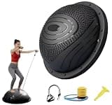 EastEamily バランスボール 半円 エクササイズボール ボディバランスドーム 直径約58cm 耐荷重200kg 厚手のPVC 防爆 滑り止め エアポンプとテンションロープ付き ヨガ ピラティス バランストレーニング インナーマッスル 鍛える コアトレーニングに最適(ブラック) 200kg