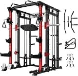 RITFIT Buffalo マルチ機能パワーケージ スミスマシン ラットプルダウン 耐荷重800kg 懸垂マシン ホームジム スクワット デッドリフト パワーラック 業務用 筋トレ 大型トレーニングマシン (レッド) 800kg