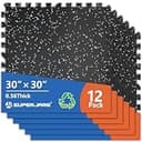 SUPERJARE (スーパージャレ) 30インチ x 30インチ 大型ゴム製トップエクササイズ機器マット 厚さ0.5インチ 12枚 75平方フィート 高密度EVAフォーム 連結ジムフローリング ホームジム用ビッグワークアウトマット 床保護 ブラック/グレー