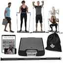 EVO Gym - ポータブルホームジム筋力トレーニング機器 ホームジム | オールインワンジム – 10本のレジスタンスバンド、ベースにジムバー&ハンドルを保持 | ポータブルジム&ホームエクササイズ機器 | 330ポンド